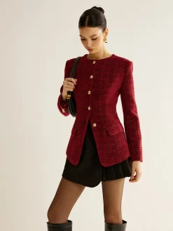 Button Down Slit Tweed Blazer