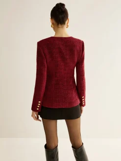 Button Down Slit Tweed Blazer