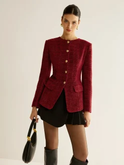 Button Down Slit Tweed Blazer