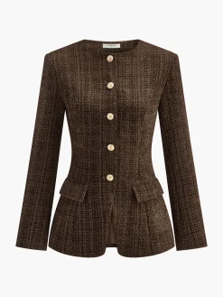 Button Down Slit Tweed Blazer