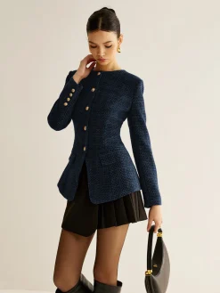 Button Down Slit Tweed Blazer