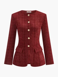 Button Down Slit Tweed Blazer