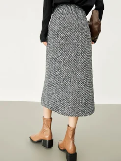 Button Down Tweed Boucle Maxi Skirt