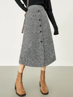 Button Down Tweed Boucle Maxi Skirt