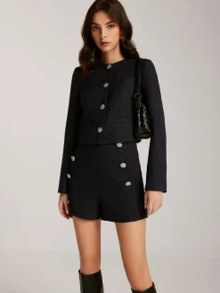 Button Down Tweed Short Blazer