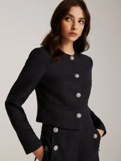 Button Down Tweed Short Blazer