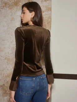 Button Down Velvet Slim Blouse