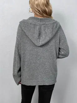Button Drawstring Hooded Cardigan