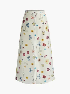 Button Print Straight Skirt