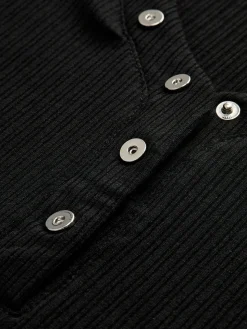 Button Ribbed Long Sleeve T-Shirt