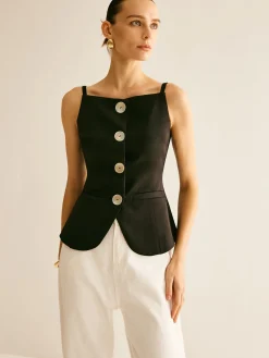 Button Split Cami Vest