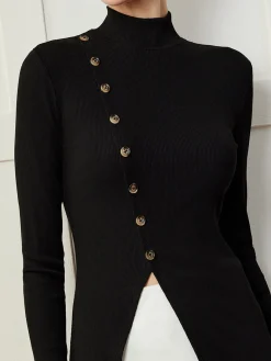 Button Split Skinny Blouse