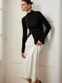Button Split Skinny Blouse