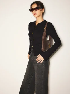 Button Split Slim Polo Sweater
