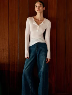 Button Thin Cozy Knit Top