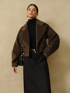 Button Tweed Lapel Short Coat