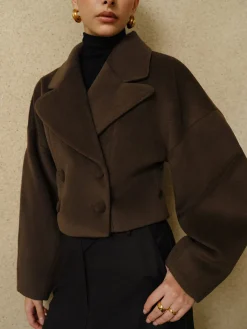 Button Tweed Lapel Short Coat