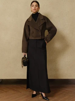 Button Tweed Lapel Short Coat