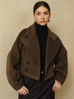 Button Tweed Lapel Short Coat