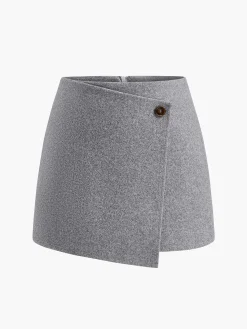 Button Tweed Warm Skirt