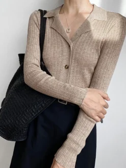 Button Up Collared Knit Top