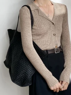 Button Up Collared Knit Top