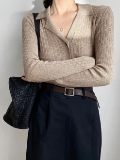 Button Up Collared Knit Top