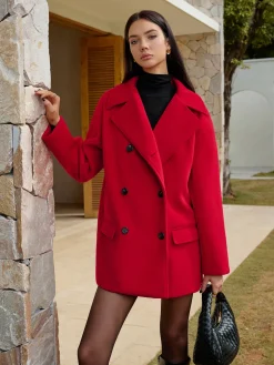 Button Warm Lapel Coat