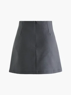 Button Zipper Pleated Suit Skirt