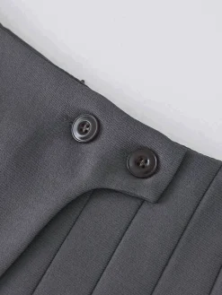 Button Zipper Pleated Suit Skirt