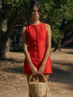 Button-Front Sleeveless Short Dress
