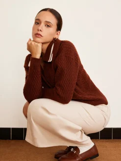 Cable Knit Button Polo Sweater