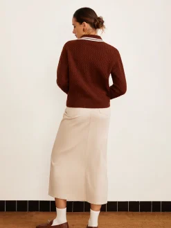 Cable Knit Button Polo Sweater