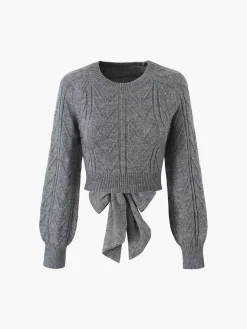 Cable Knit Tie Back Crop Sweater