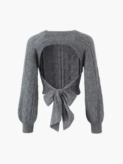 Cable Knit Tie Back Crop Sweater