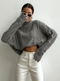 Cable Knit Turtleneck Oversized Sweater