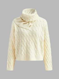 Cable Sweater With Button Scarf