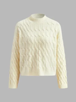 Cable Sweater With Button Scarf