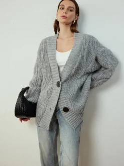 Cable-Knit Shift Button Cardigan