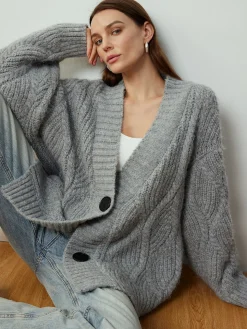 Cable-Knit Shift Button Cardigan