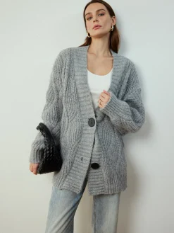 Cable-Knit Shift Button Cardigan