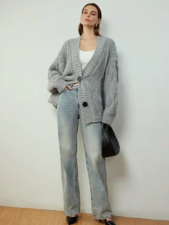Cable-Knit Shift Button Cardigan