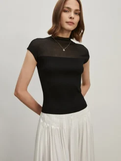 Cap Shoulder Ribbed Knit Top