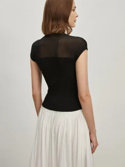 Cap Shoulder Ribbed Knit Top