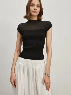 Cap Shoulder Ribbed Knit Top