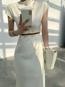 Cap Sleeve Cutout Midi Dress