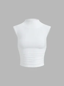 Cap Sleeve Funnel Neck Ruched Shirt
