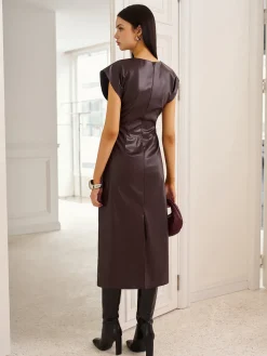 Cap-Sleeve Knotted Faux Leather Dress