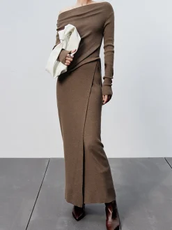 Caramel Slit Maxi Knit Skirt