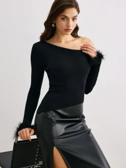 Cashmere Asymmetrical Neck Slim Sweater